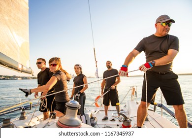 Team Athletes Yacht Training For The Competition