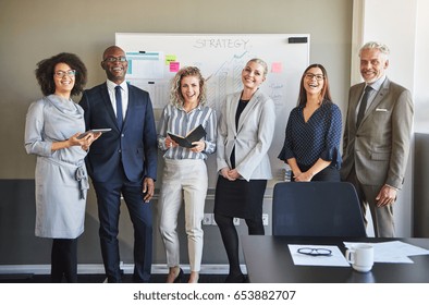 Team Of Business People Looking At Camera Smiling And Laughing, Mixed Races Entrepreneurs With Positive Emotions