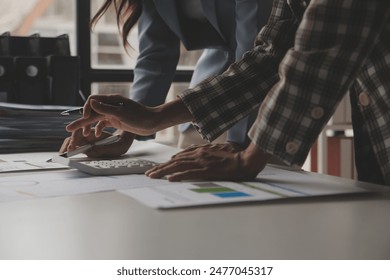 Team of business people working together in the meeting room office, teamwork background charts and graphs banner, double exposure successful teamwork,business planning concept.