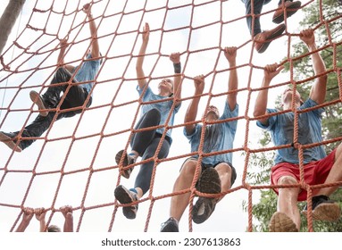 Team climbing net on boot camp course - Powered by Shutterstock