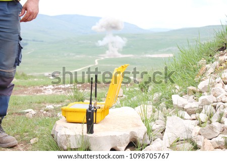 The team for the destruction of hazardous substances at the site with the help of detonators destroys exploziv