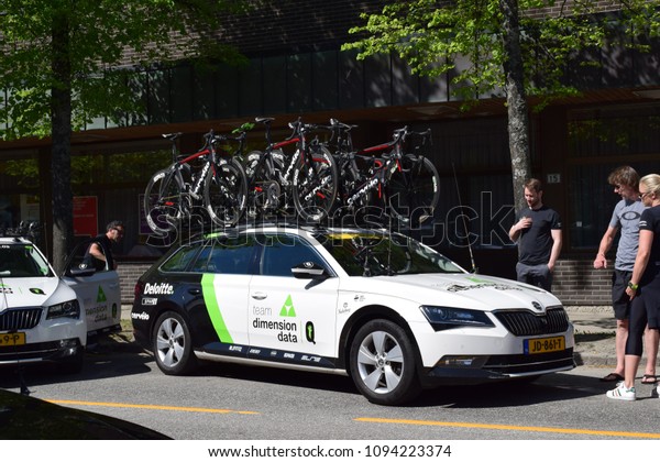 Team Dimension Data Transportation\
cars - Tour of Norway - Kongsvinger, Norway (19th May\
2018)
