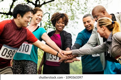 Team Of Diverse People Ready For A Race