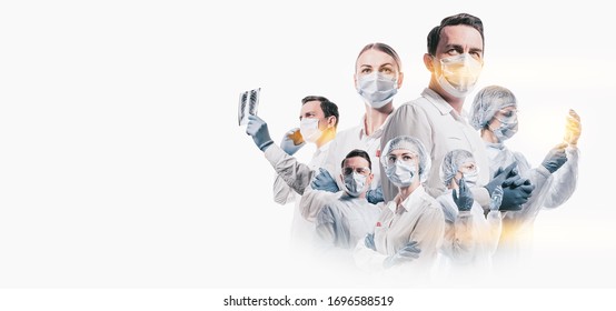 team of doctors men and women fighting diseases and viruses