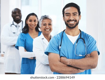 Team of doctors, proud portrait and healthcare service, leadership and happy teamwork in hospital diversity. Professional nurses, medical man and women or people with mindset for clinic career - Powered by Shutterstock