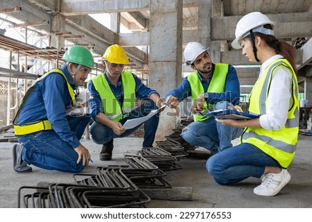 Team of engineer, architect, contractor and foreman meeting and consulting in construction building site for inspection in real estate development industry which have mistake and complain