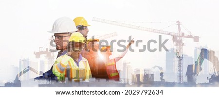 team engineer building construction project  with architect people or construction worker working with modern civil equipment technology, double exposure graphic design. Building engineer, 