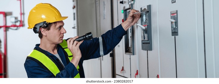 A team of experts checked at the electrical switchboard and check the integrity of the system in the control room.