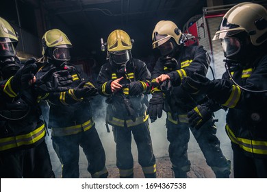 Group Firefighters Fire Department Checking Their Stock Photo ...