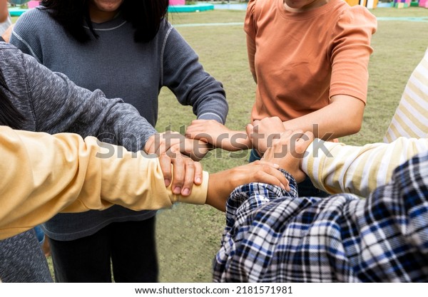 Team Hands Empathy Trust Partner partnership grow\
connect business partner and connection integration start up\
concept Empathy teamwork. Team Volunter charity Faith.Hand join\
together business service
