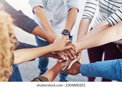 Team, hands together and motivation of staff with collaboration, support and community. Diversity, worker friends and group with achievement, solidarity and agreement hand sign for teamwork success - Powered by Shutterstock