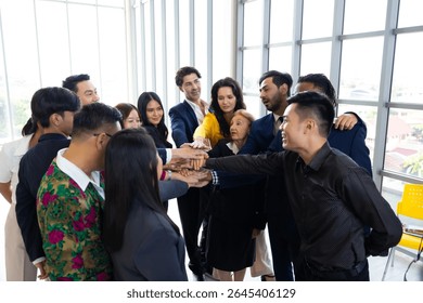 team hands together. Unity and teamwork. Group of business team showing unity with their hands together