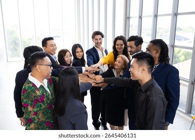 team hands together. Unity and teamwork. Group of business team showing unity with their hands together