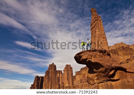 Similar – Image, Stock Photo Hikers on the summit.