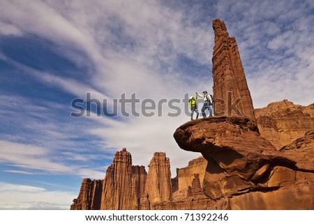 Similar – Image, Stock Photo Hikers on the summit.