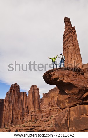 Similar – Image, Stock Photo Hikers on the summit.