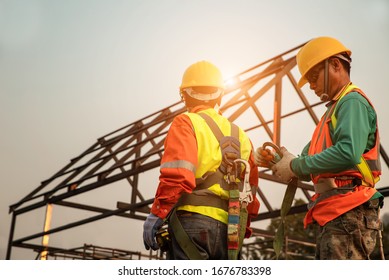 Team Of Home Construction Builder Checking The Safety Equipment.Before Starting To Work On The Construction Site,.
Safety First Concept Image