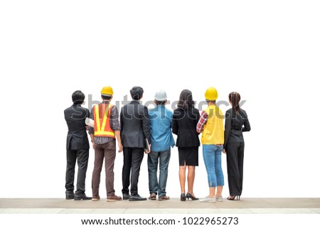 Team international business person with engineer professional rear standing on white background