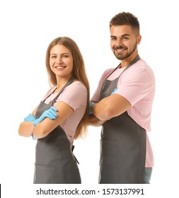 Team Of Janitors On White Background