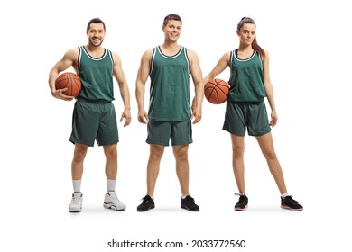 Team of male and female basketball players isolated on white background - Powered by Shutterstock