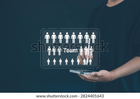 Team management and workforce organization concept with employee grouping, staff allocation, human resources planning, team structure, collaboration strategy and business leadership.