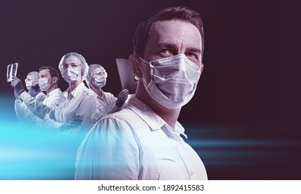 Team Of Medical Heroes Professionals On A Dark Background