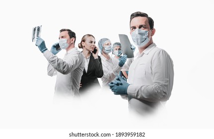 Team Of Medical Heroes Professionals On White Background