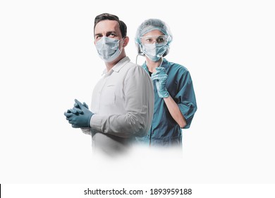 Team Of Medical Heroes Professionals On White Background