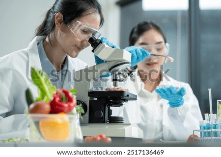 Team Microbiologists Analyzing Molecular Samples in Advanced Food Science Laboratory, Dietitian food and medicine.