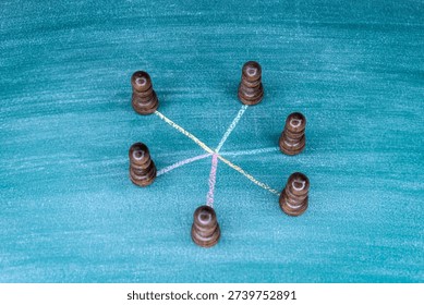 Team Network Structure Formed by Connected Chess Pawns With Color Lines