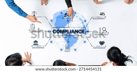 A team of professionals engages in a collaborative discussion about compliance, highlighting governance, standards, and regulatory requirements on a whiteboard. Trope