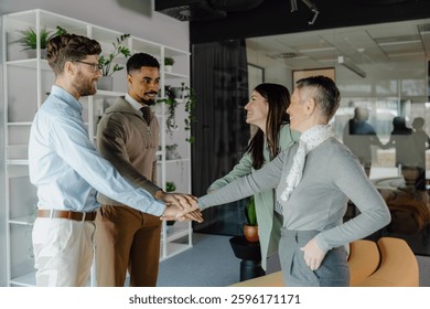 Team of Professionals Engaging in Collaborative Workplace Agreement