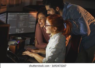 	
Team of programmers working on new project.They working late at night at the office.	
 - Shutterstock ID 1692472267