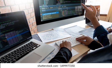 Web Development Web Concept Team Of Programmers Coding Code, Work With