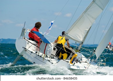 Team Skipper On Yacht At Regatta