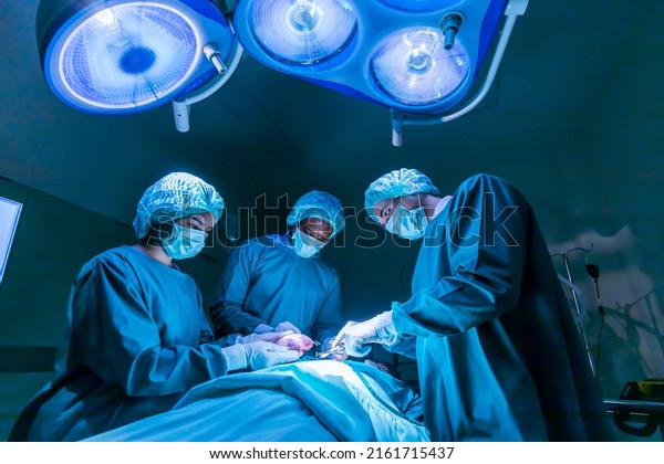 Team of surgeon doctors are performing\
heart surgery operation for patient from organ donor to save more\
life in the emergency surgical\
room