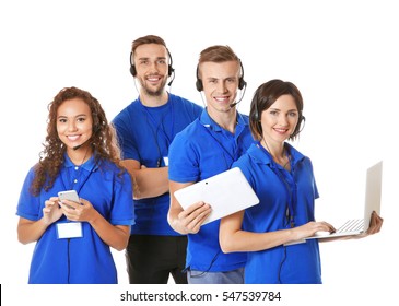 Team Of Technical Support Dispatchers On White Background