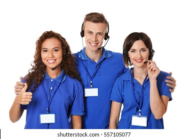 Team Of Technical Support Dispatchers On White Background