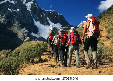 Team trekking in Cordiliera Huayhuash, Peru, South America