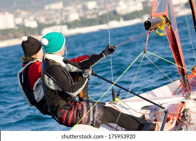 Team Of Two Girls Deftly Managed To Sail In The Sea