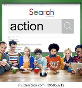 Team Using Technology Browsing Working Concept