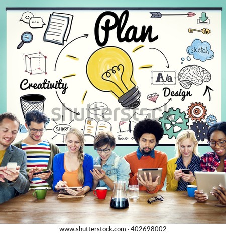 Team Using Technology Browsing Working Concept
