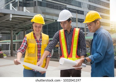 Engineer Team Worker Checking Blueprint Emolition Stock Photo (Edit Now ...