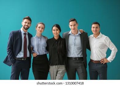 Team Of Young People On Color Background