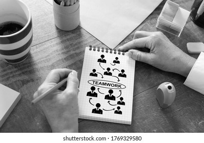 Teamwork concept drawn on a notepad