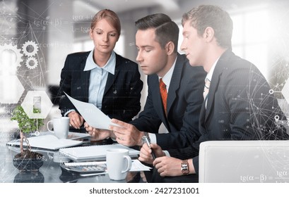 Teamwork concept, people data analytics and cloud computing.