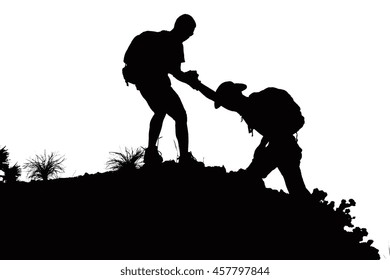 Teamwork Concept Silhouette Success Men Mountain Stock Photo (Edit Now ...