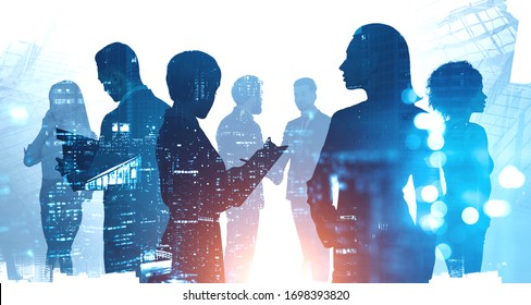 Teamwork Concept Silhouettes Diverse Business People Stock Photo ...