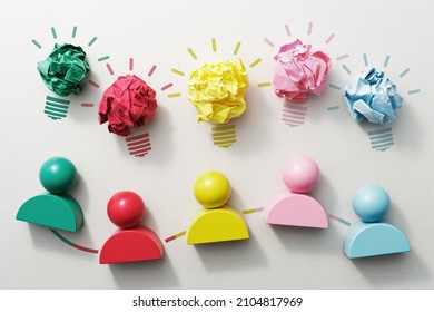 Teamwork and creativity concept. Top view of many people blocks and cubes with icons. - Shutterstock ID 2104817969