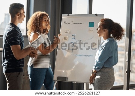 Teamwork, group and collaboration with notes on whiteboard for brainstorming on project or deadline. Coworkers, people and planning for ideas, process or presentation in business meeting for workshop
